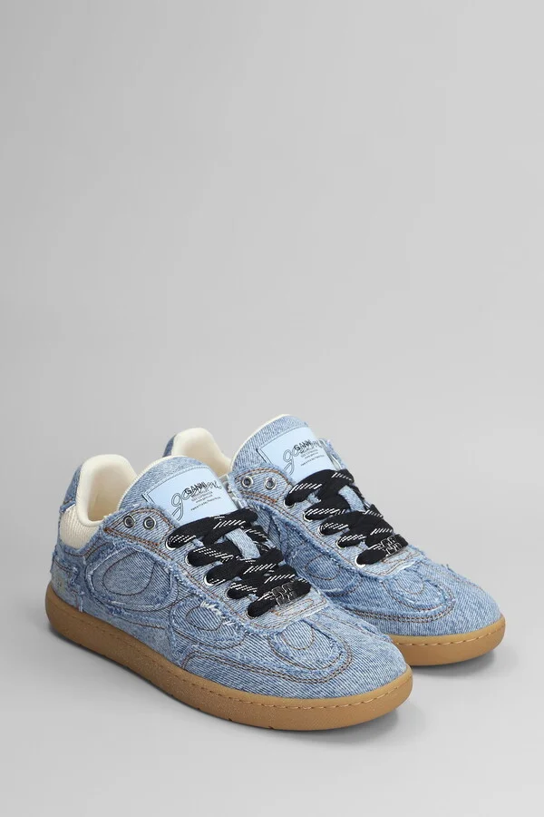 08 Denim Raw Edge Sneakers In Blue Cotton - Image 2