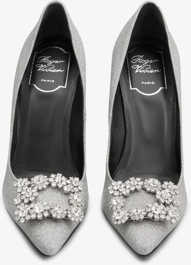 100 Crystal Flower Buckle Pumps in Glitter Fabric - Image 2