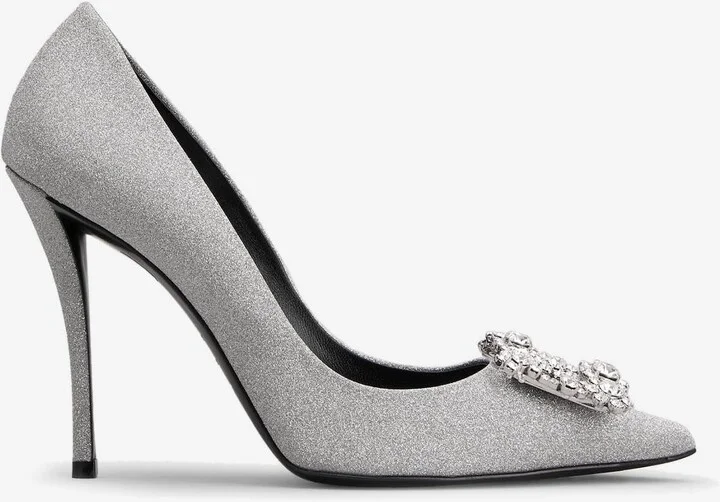 100 Crystal Flower Buckle Pumps in Glitter Fabric