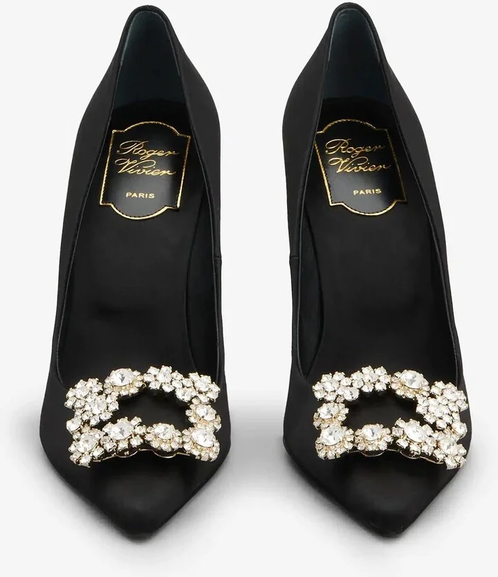 100 Flower Strass Buckle Pumps in Satin - Image 3