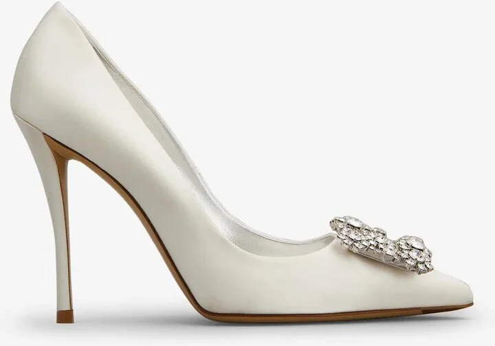100 Flower Strass Buckle Pumps in Satin