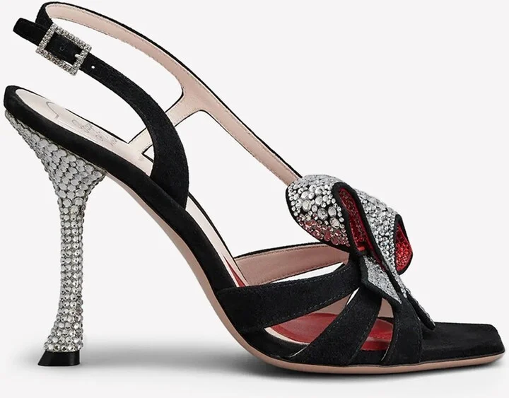 100 Strass Bow-Heel Sandals in Suede