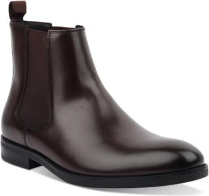 1001593150 Boots Mens US 9.5 Brown Faux Leather Round Toe Chelsea GBNC670