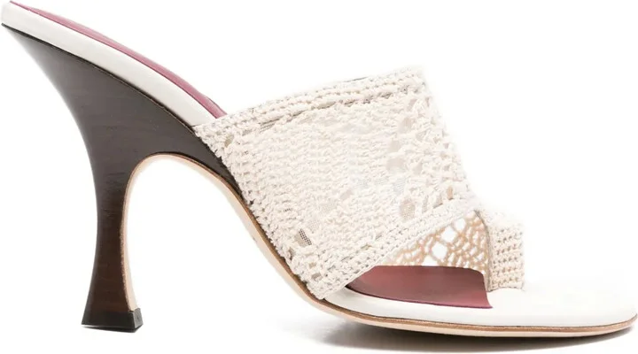 100mm Crochet Thong Heeled Sandals