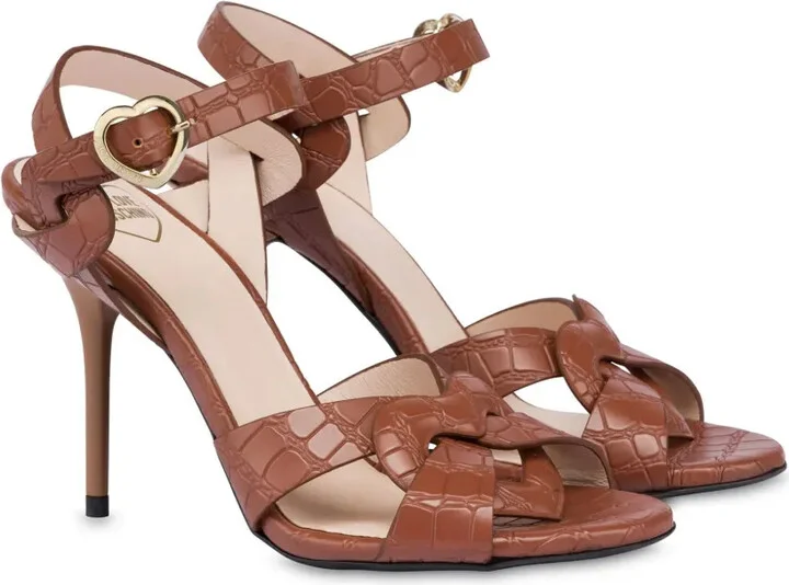 100mm Crocodile-Effect Leather Sandals - Image 2