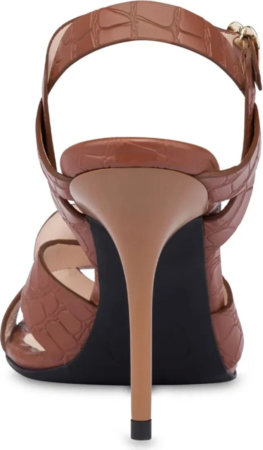 100mm Crocodile-Effect Leather Sandals - Image 3
