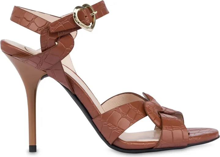 100mm Crocodile-Effect Leather Sandals