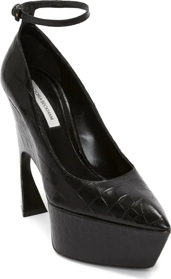 100mm Crocodile-Embossed Effect Leather Pumps - Image 2