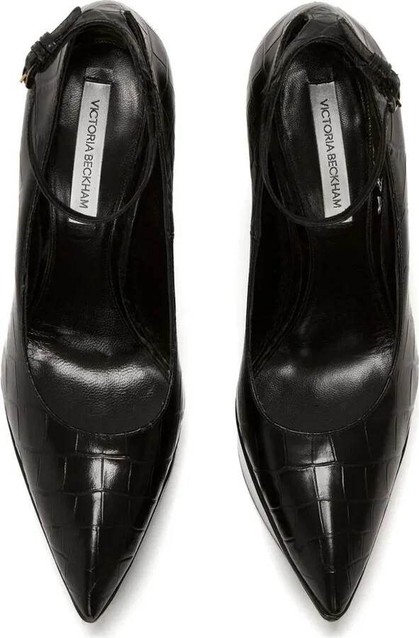 100mm Crocodile-Embossed Effect Leather Pumps - Image 4