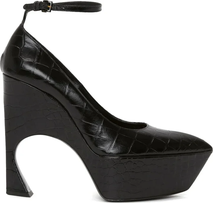 100mm Crocodile-Embossed Effect Leather Pumps