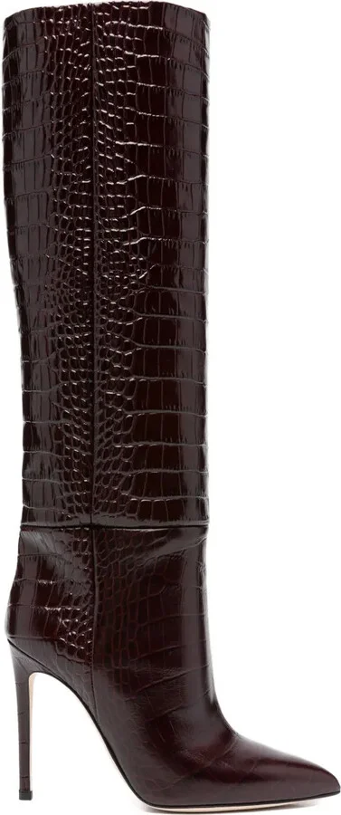 100MM crocodile-embossed stiletto boots