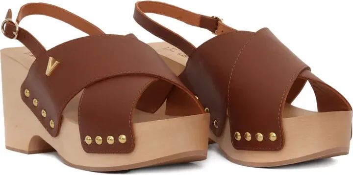 100mm Cross-Strap Wooden-Sole Sandals - Image 2
