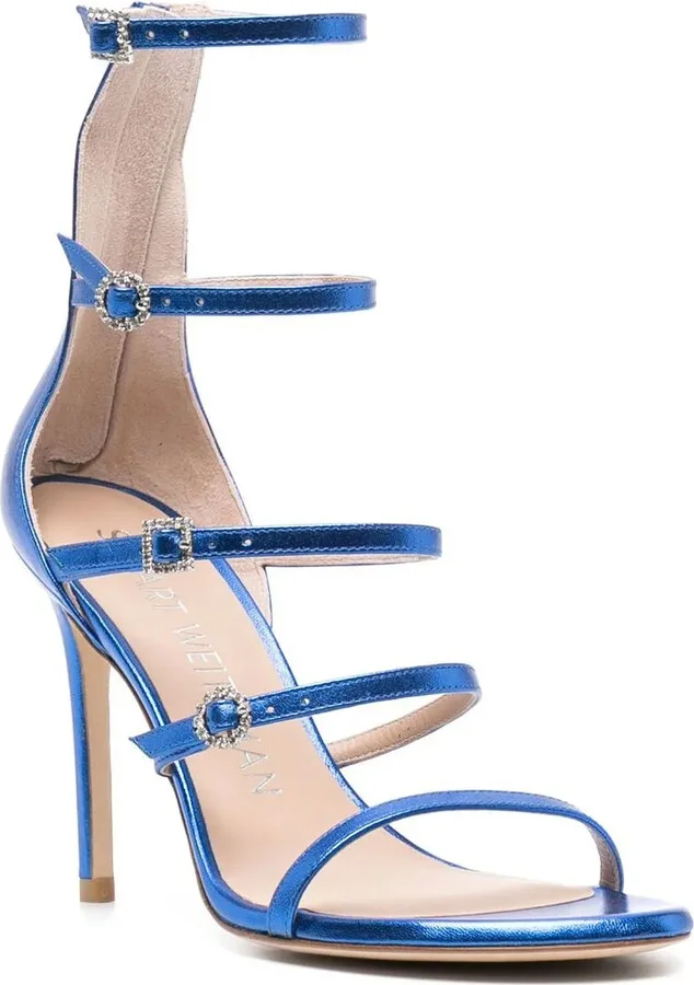 100mm Crystal-Buckle Metallic Sandals - Image 2