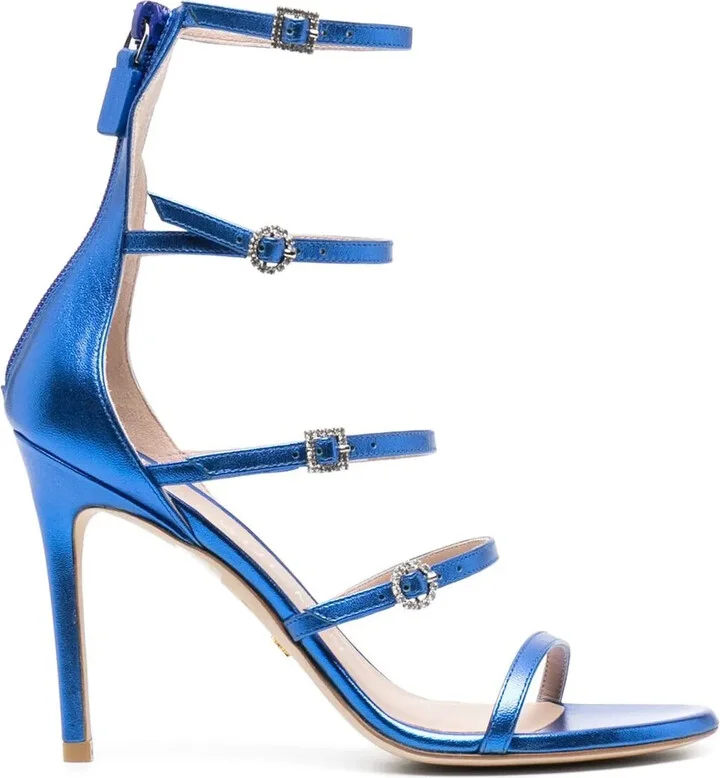 100mm Crystal-Buckle Metallic Sandals