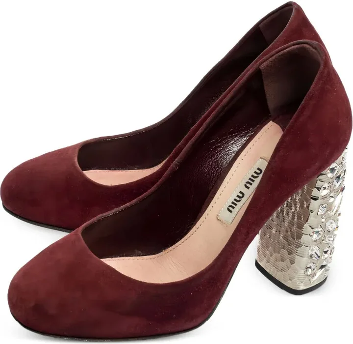 100mm Embellished Block-Heel Suede Pumps - Image 2