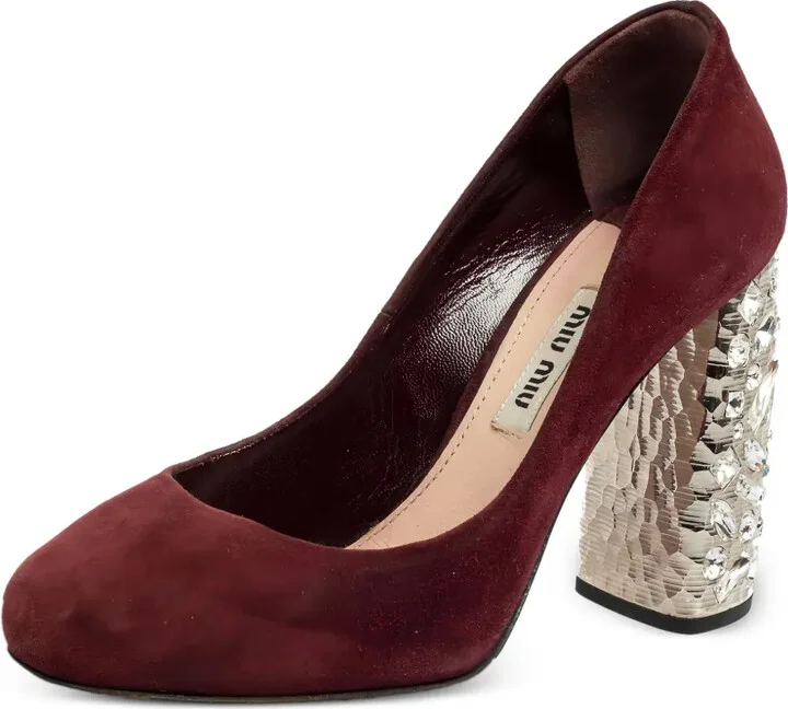100mm Embellished Block-Heel Suede Pumps - Image 3