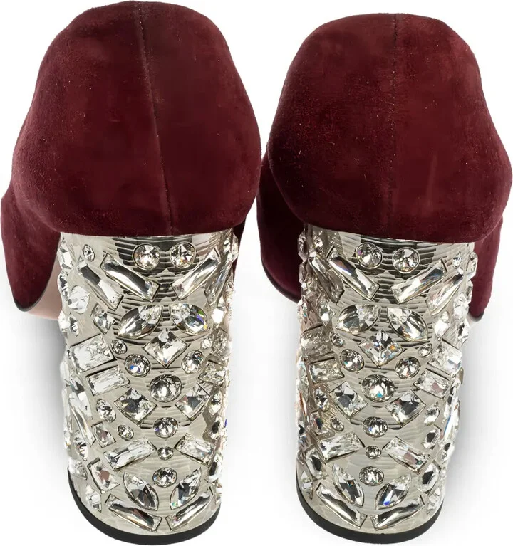 100mm Embellished Block-Heel Suede Pumps - Image 4