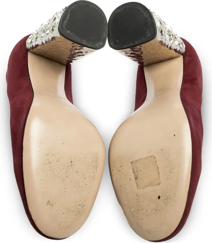 100mm Embellished Block-Heel Suede Pumps - Image 5