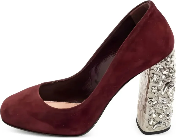 100mm Embellished Block-Heel Suede Pumps