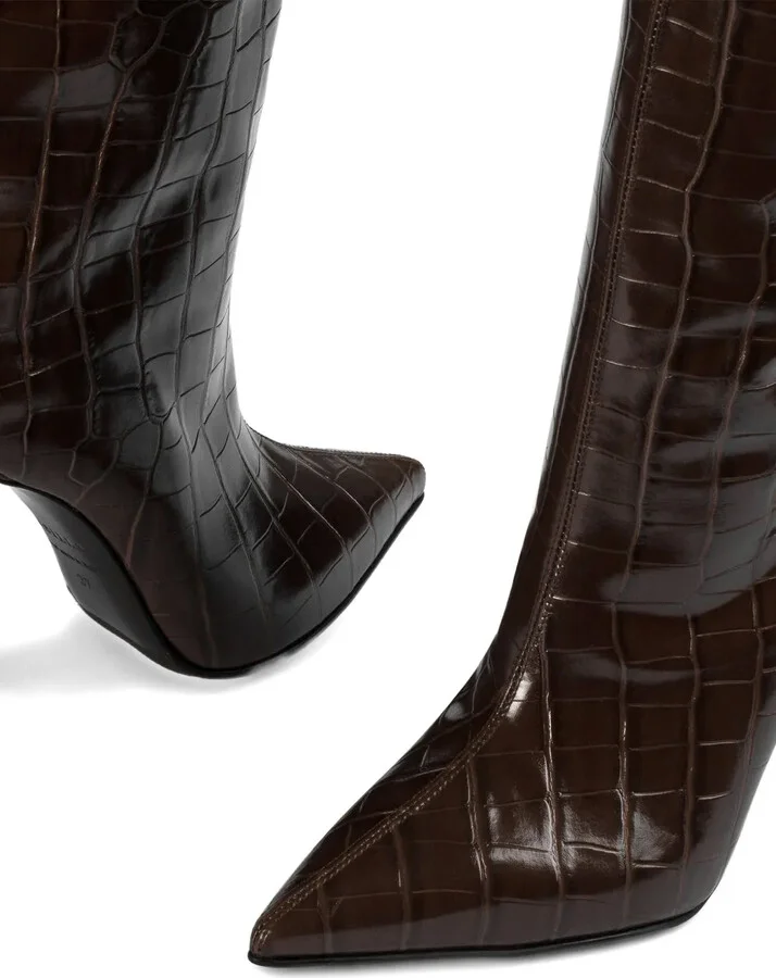 100mm Eva crocodile-embossed stiletto boots - Image 3