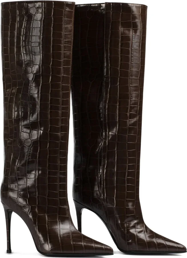 100mm Eva crocodile-embossed stiletto boots