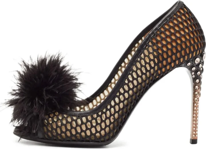 100mm Feather-Embellished Pumps