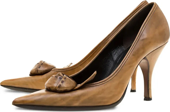 100mm Floral-Appliqué Leather Pumps - Image 2