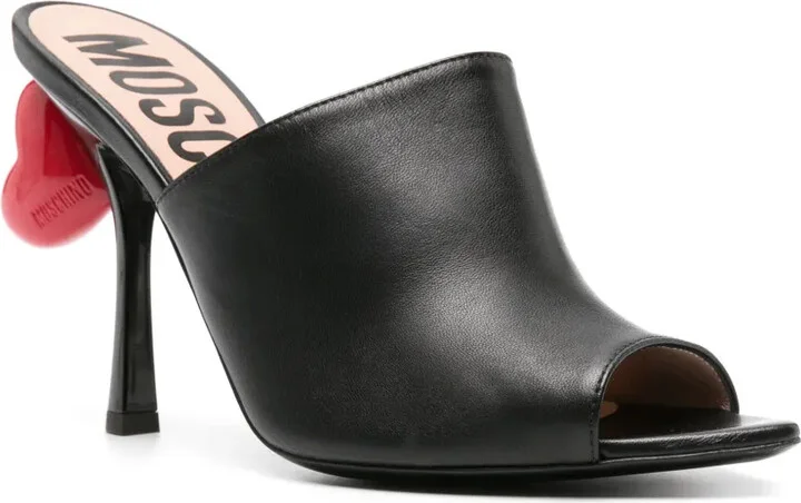 100mm Heart-Detail Leather Mules - Image 2
