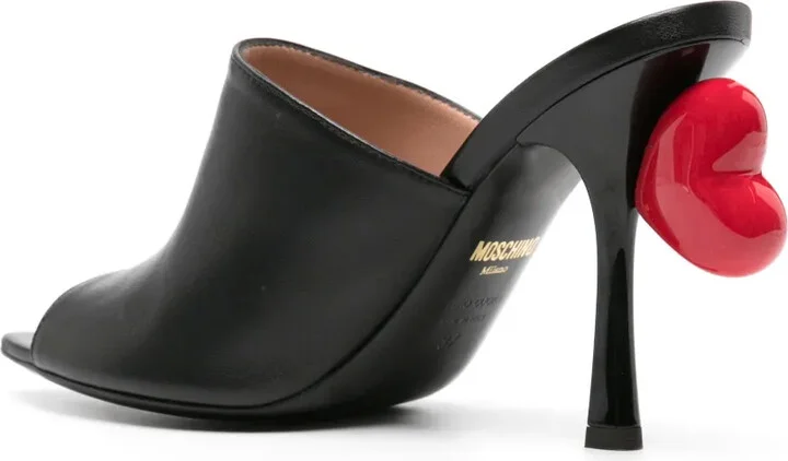 100mm Heart-Detail Leather Mules - Image 3