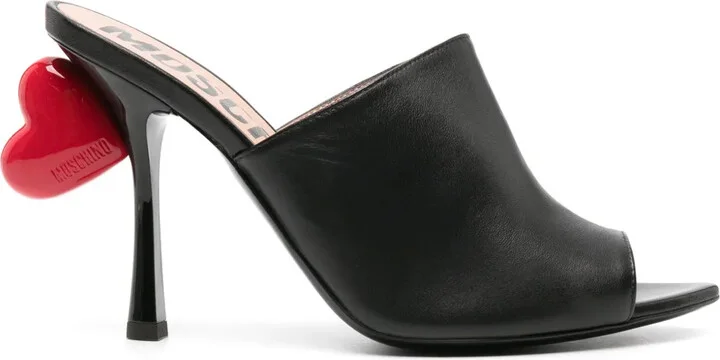 100mm Heart-Detail Leather Mules