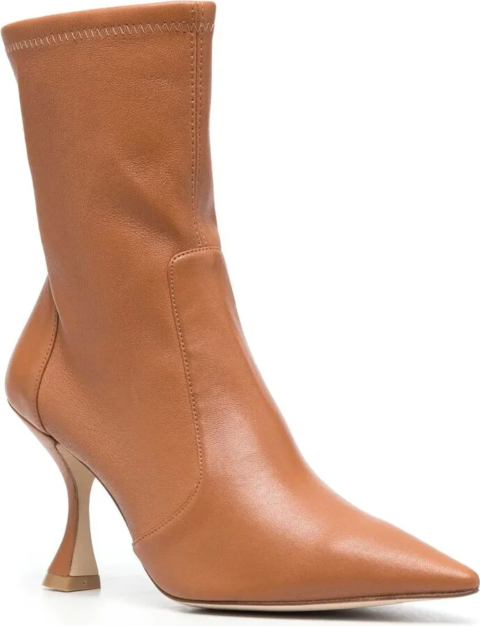 100mm Heeled Leather Boots - Image 2