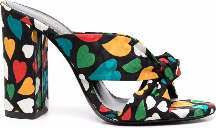 100mm Knotted Heart-Print Sandals
