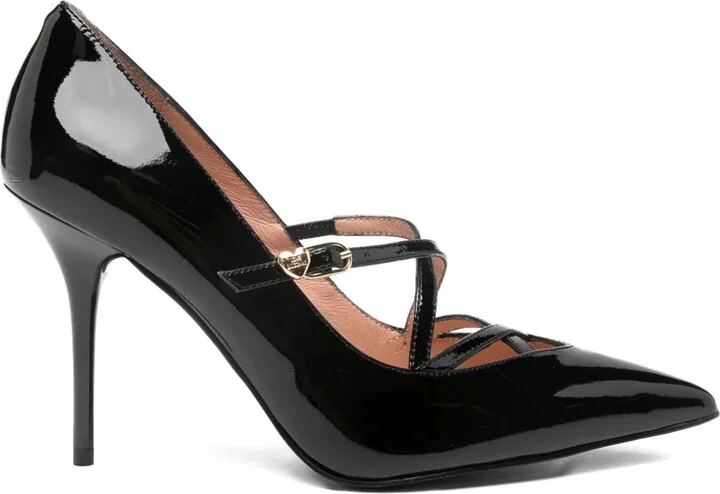 100mm Leather Cross-Strap Pumps