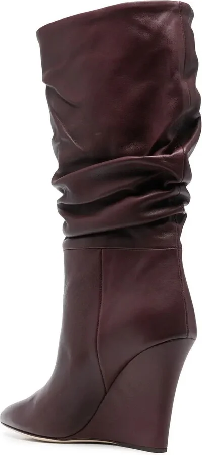 100mm Leather Gathered-Design Wedge Boots - Image 3
