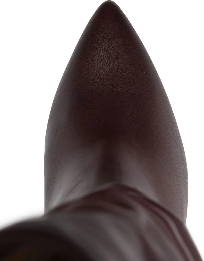 100mm Leather Gathered-Design Wedge Boots - Image 4