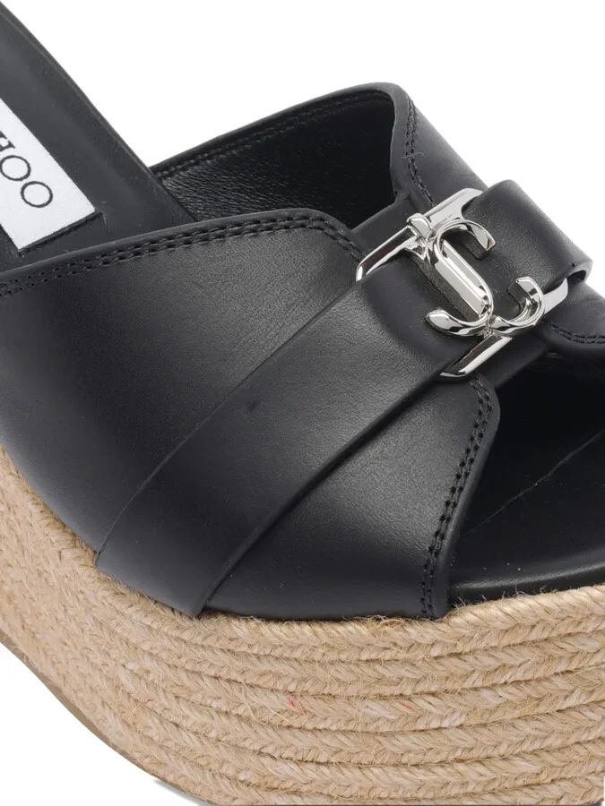 100mm Leather Wedge Espadrille Sandals - Image 4