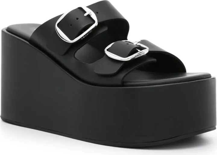 100mm Leather Wedge Sandals - Image 2