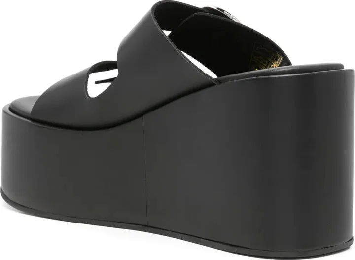 100mm Leather Wedge Sandals - Image 3