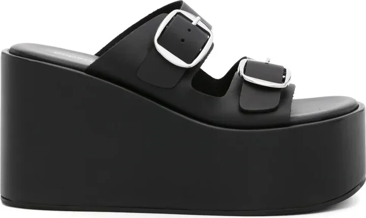 100mm Leather Wedge Sandals