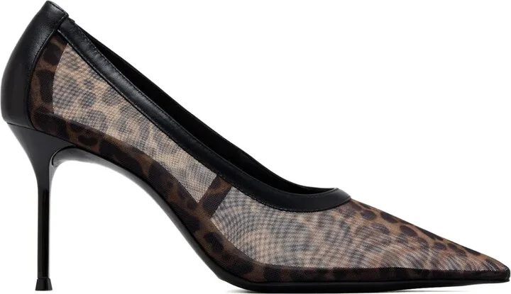 100mm Leopard-Print Mesh Pumps
