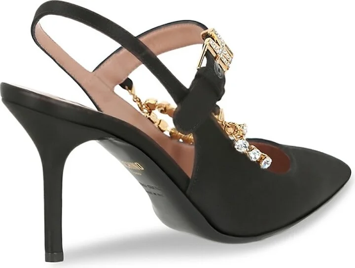 100MM Metal Chain Rhinestone-Embellished Slingback Pumps - Image 2