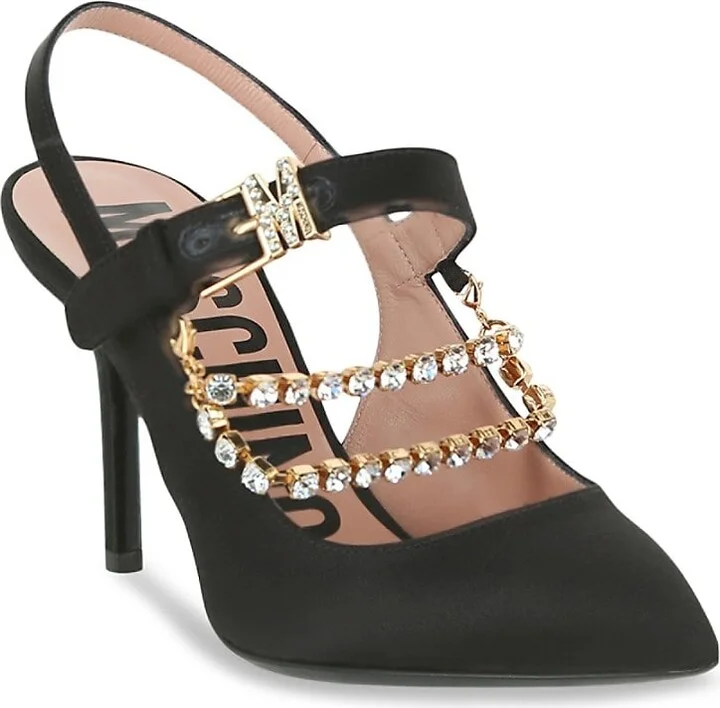 100MM Metal Chain Rhinestone-Embellished Slingback Pumps - Image 3
