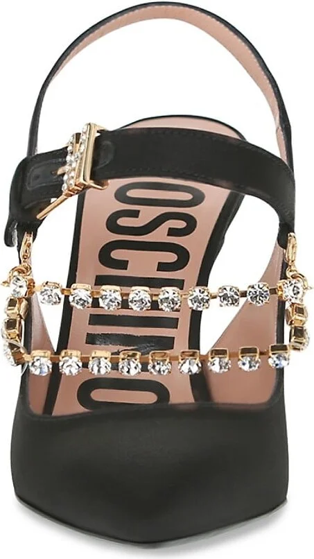 100MM Metal Chain Rhinestone-Embellished Slingback Pumps - Image 4