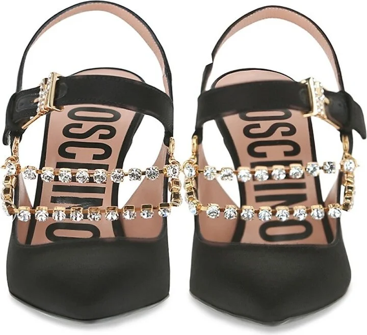 100MM Metal Chain Rhinestone-Embellished Slingback Pumps - Image 5