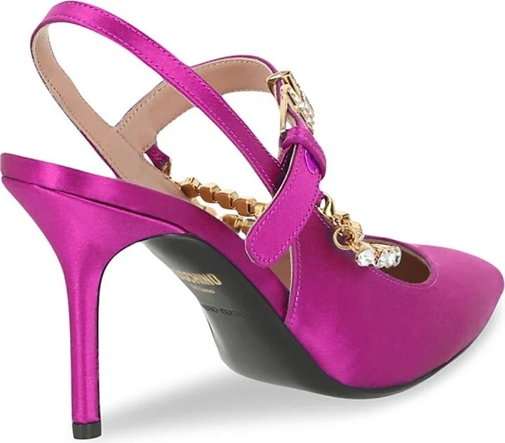 100MM Metal Chain Rhinestone-Embellished Slingback Pumps - Image 2