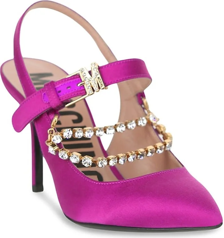 100MM Metal Chain Rhinestone-Embellished Slingback Pumps - Image 3