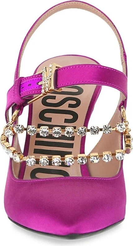 100MM Metal Chain Rhinestone-Embellished Slingback Pumps - Image 4