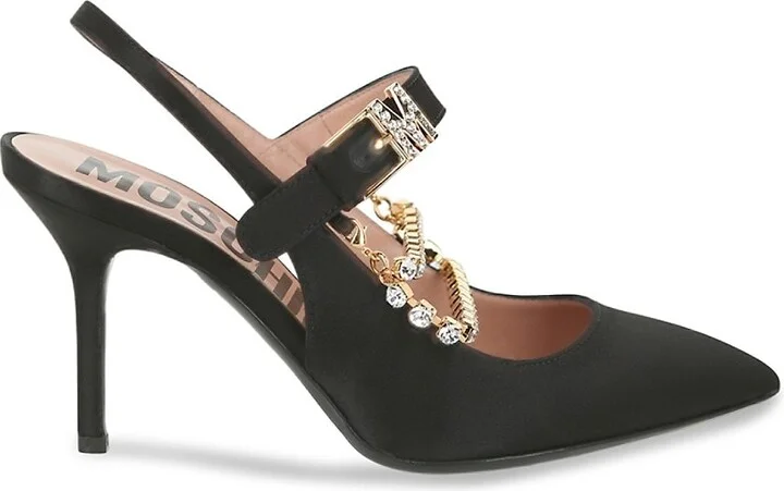 100MM Metal Chain Rhinestone-Embellished Slingback Pumps