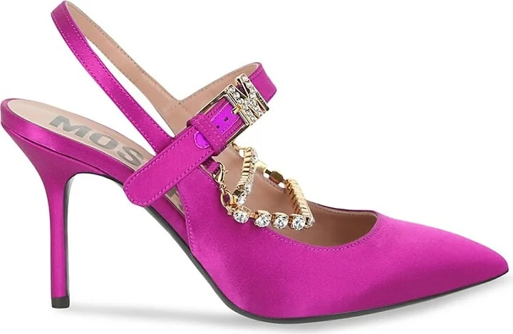 100MM Metal Chain Rhinestone-Embellished Slingback Pumps