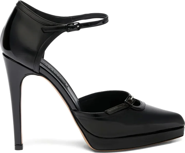 100mm Michelle buckled platform pumps
